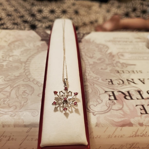 Sterling Silver Designer Michael Couch Ruby Snowflake Necklace - Picture 4 of 4